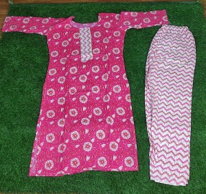 Beautiful readymade cotton dark pink kurti pant set